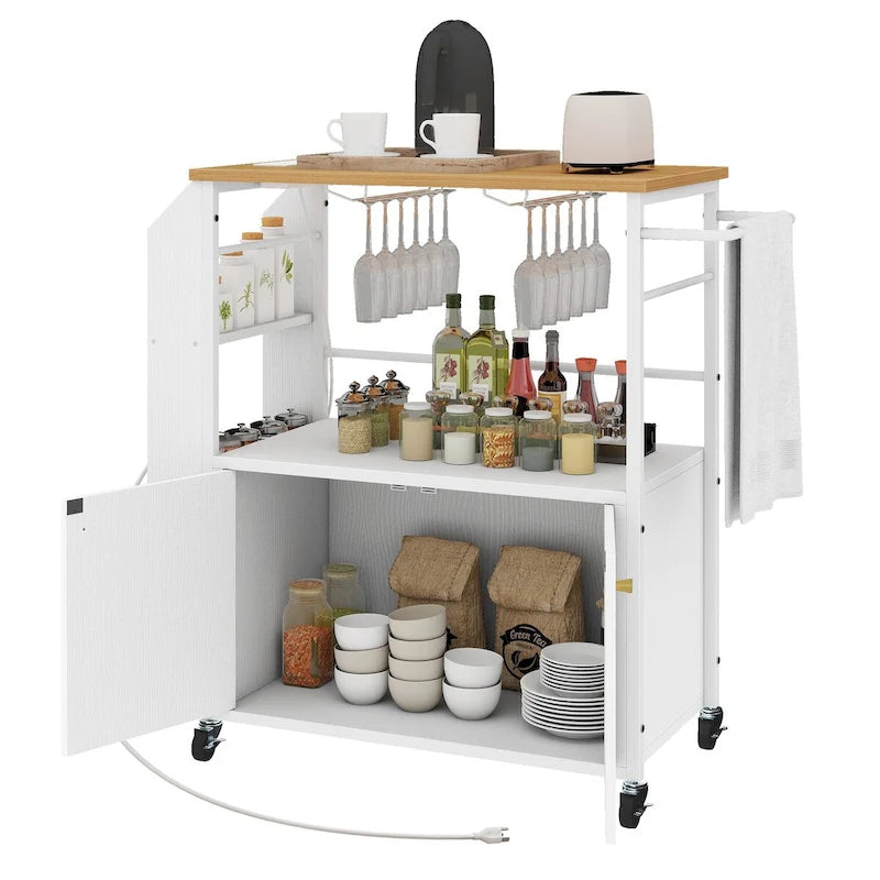 Moasis Rolling Portable Kitchen Island Cart With Power Outlet And Open Shelves