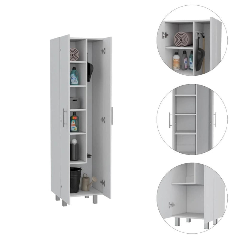 Hayne 9-Shelf 2-Door 2-piece Kitchen Set, Kitchen Island and Pantry White and Walnut