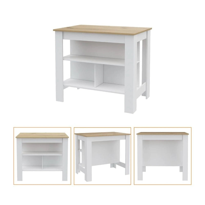 Hayne 9-Shelf 2-Door 2-piece Kitchen Set, Kitchen Island and Pantry White and Walnut