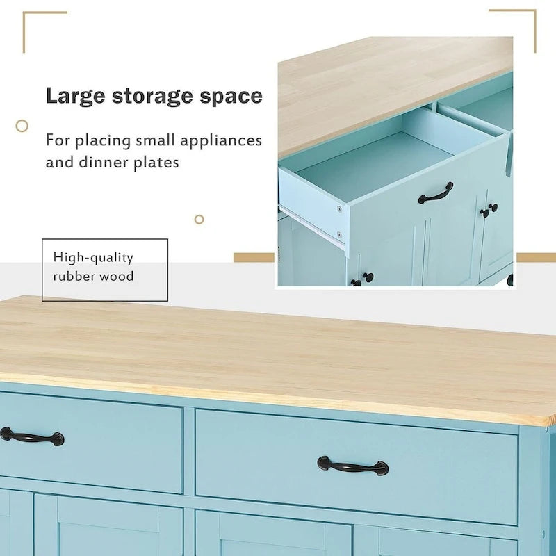 Kitchen Island Cart with Solid Wood Top, Locking Wheels, Spice & Towel Rack
