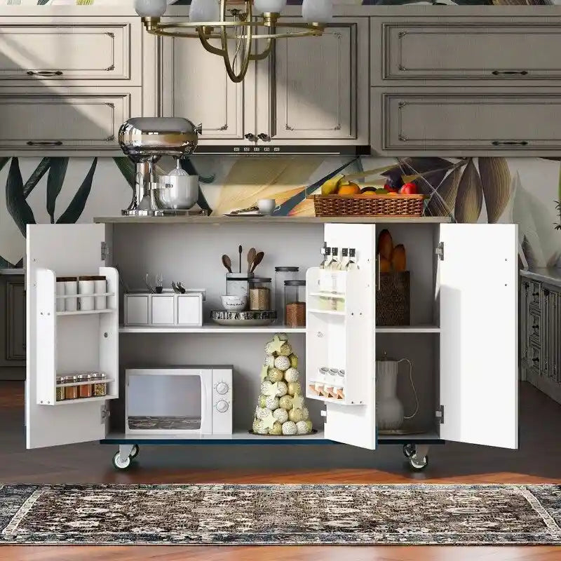 Retro 47D Kitchen Island on Wheels with Drop Leaf,Internal Storage Rack