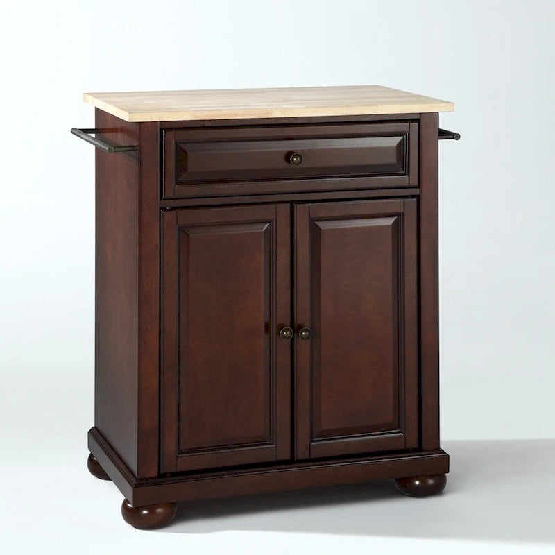 Crosley Alexandria Natural Wood Top Portable Kitchen Island in Vintage Mahogany Finish - 18d x 31w x 33.5h