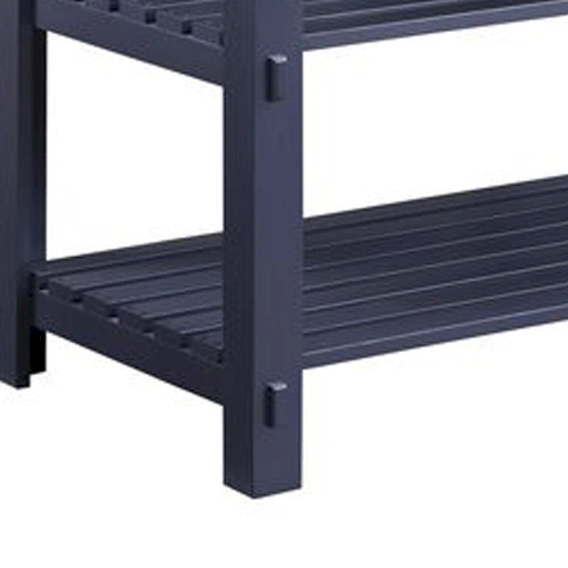 50 Inch Kitchen Island, Faux Marble Top, 2 Slatted Shelves, Gray