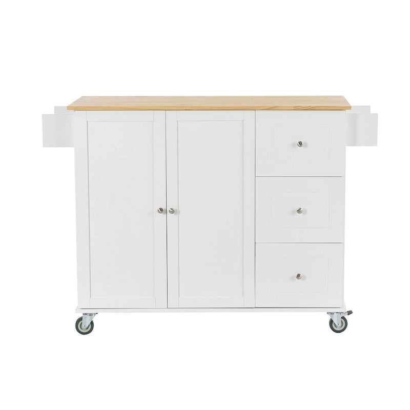 Rolling Mobile Kitchen Island with Solid Wood Top and Locking Wheels