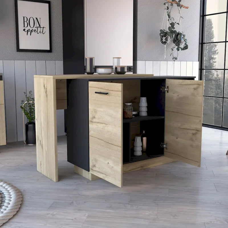 Kitchen Island for Kitchen, Dining Room, Black / Light Oak