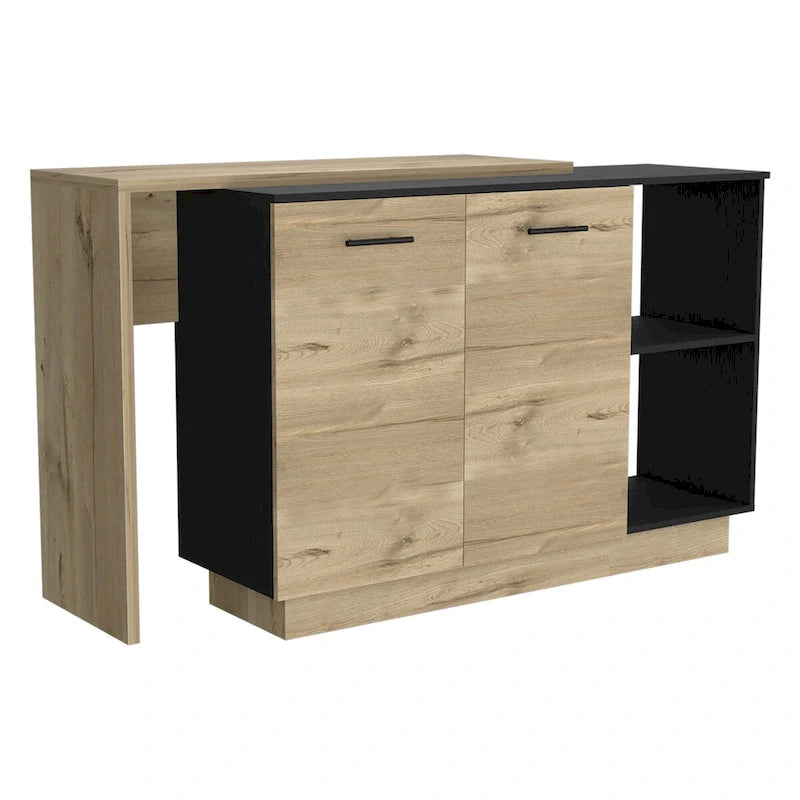 Kitchen Island for Kitchen, Dining Room, Black / Light Oak