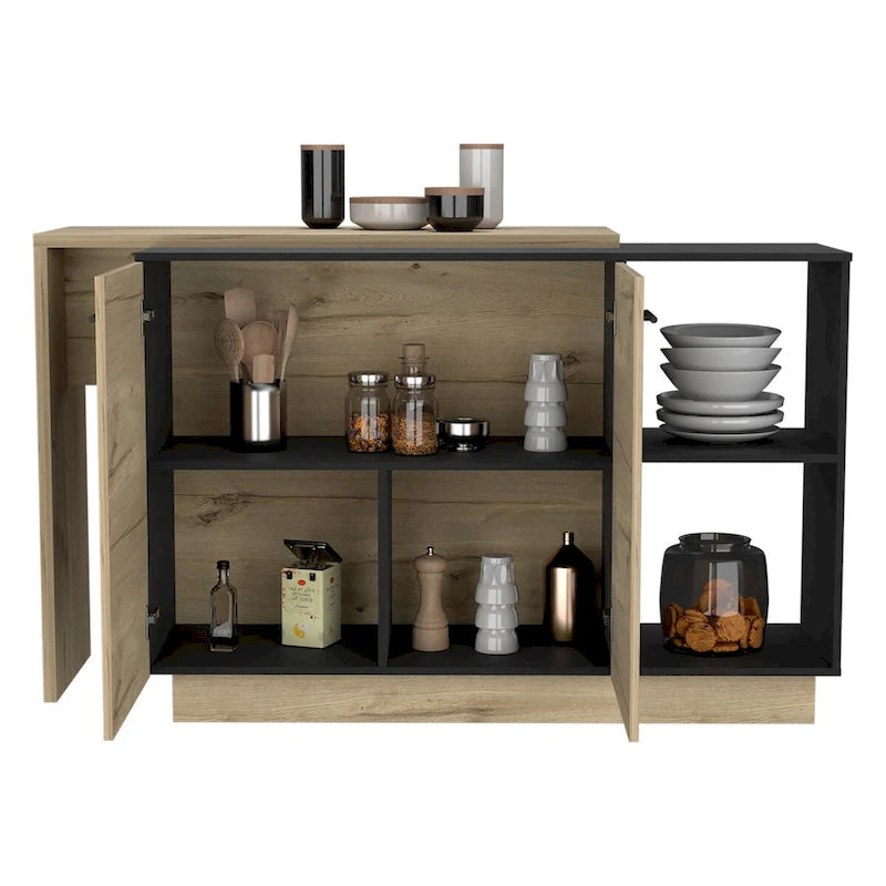 Kitchen Island for Kitchen, Dining Room, Black / Light Oak