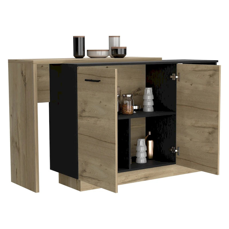Kitchen Island for Kitchen, Dining Room, Black / Light Oak
