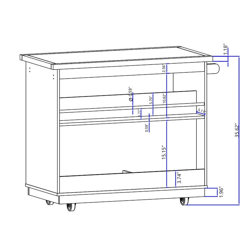 Rolling Kitchen Island with Storage, Two-sided Kitchen island Cart on Wheels with Wood Top, Wine and Spice Rack