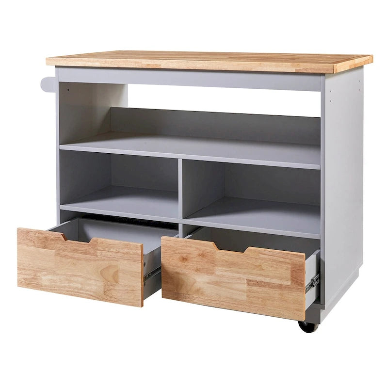 Rolling Kitchen Island with Storage, Two-sided Kitchen island Cart on Wheels with Wood Top, Wine and Spice Rack