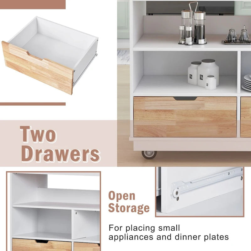Rolling Kitchen Island with Storage, Two-sided Kitchen island Cart on Wheels with Wood Top, Wine and Spice Rack