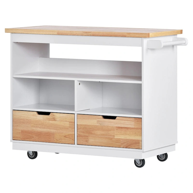 Rolling Kitchen Island with Storage, Two-sided Kitchen island Cart on Wheels with Wood Top, Wine and Spice Rack