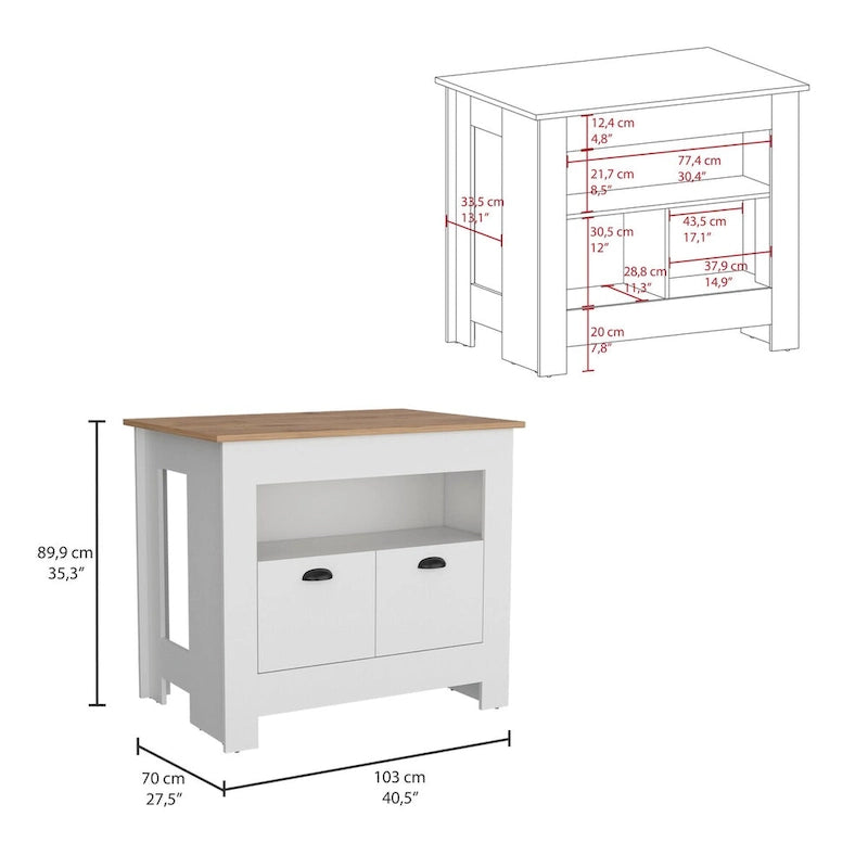 Kitchen Island Two Door Cabinet and Shelf for Dining Room.