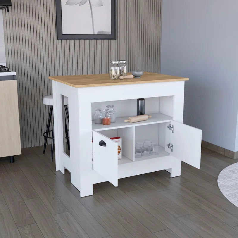 Kitchen Island Two Door Cabinet and Shelf for Dining Room.