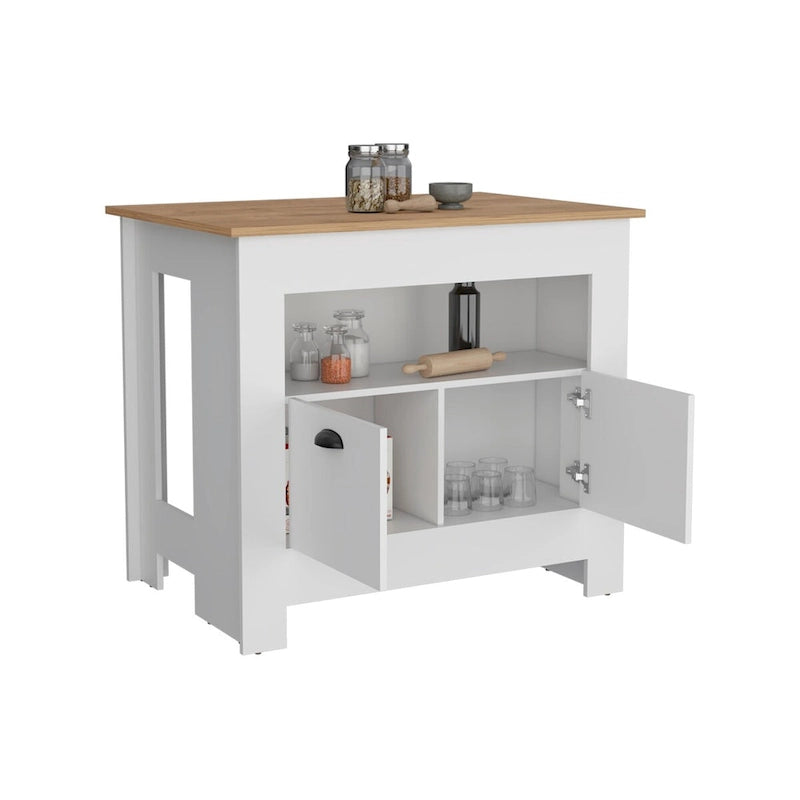 Kitchen Island Two Door Cabinet and Shelf for Dining Room.