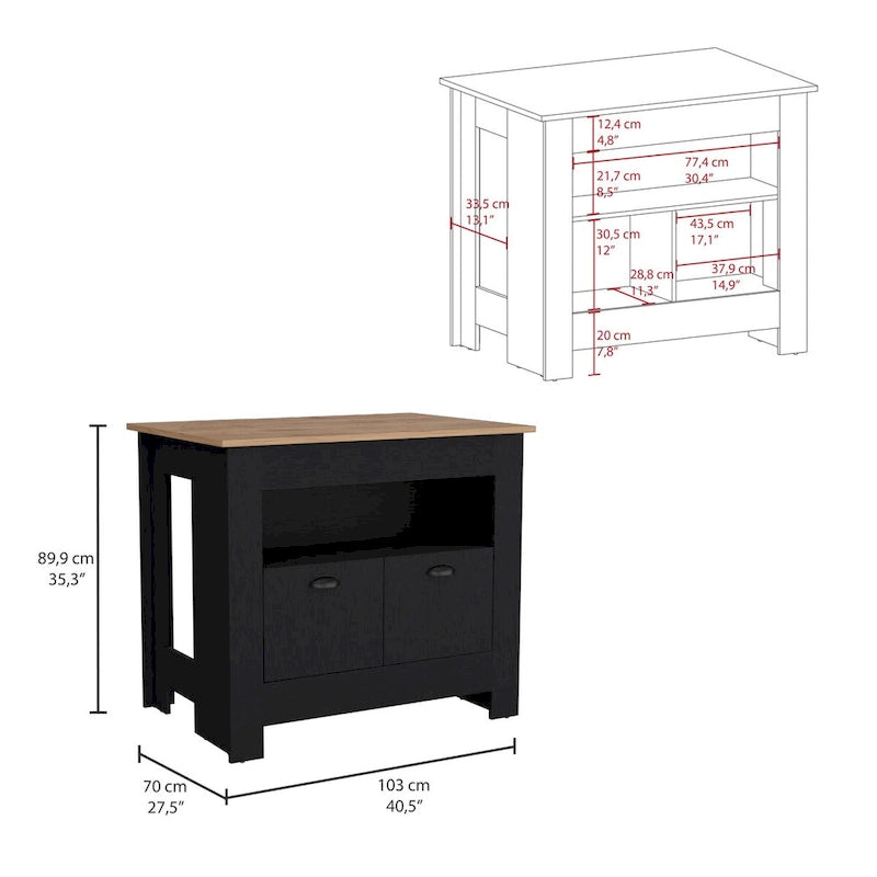 Kitchen Island Two Door Cabinet and Shelf for Dining Room.