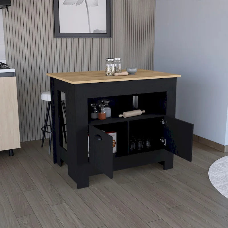Kitchen Island Two Door Cabinet and Shelf for Dining Room.