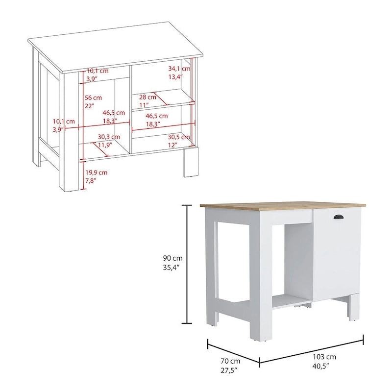 Kitchen island Shoproni, One Drawer, White Finish,High quality and durable