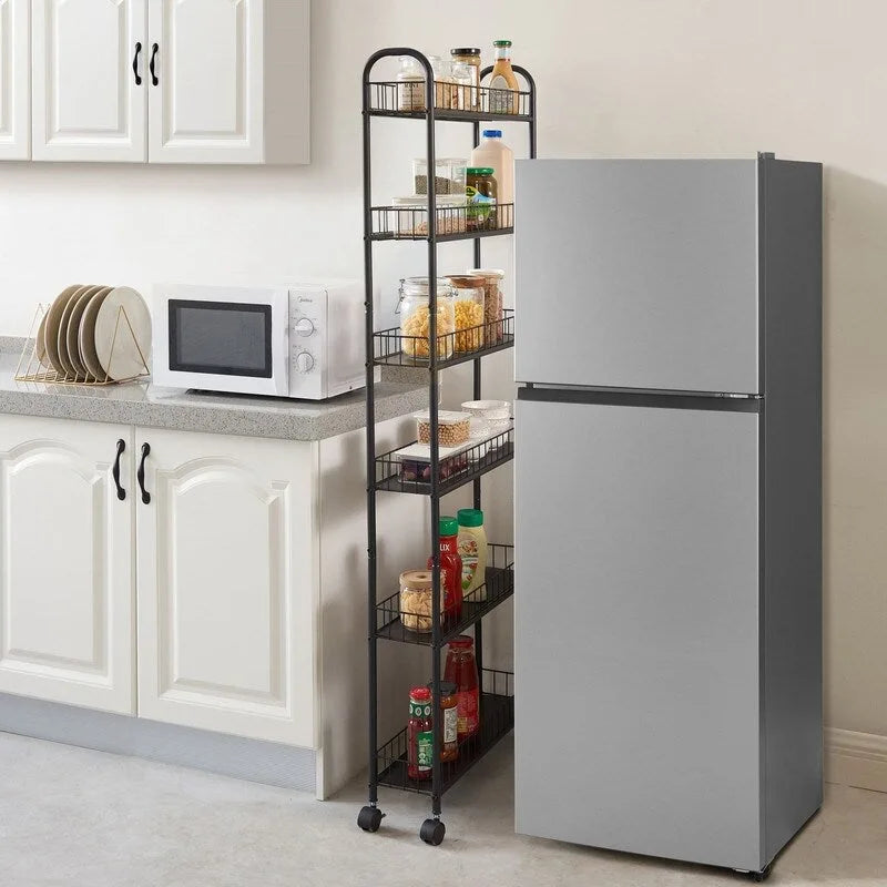 Mieres Slim Rolling Storage Cart, Multifunction Storage Trolley, Mobile Shelving Utility Rolling Cart with Lockable Wheels