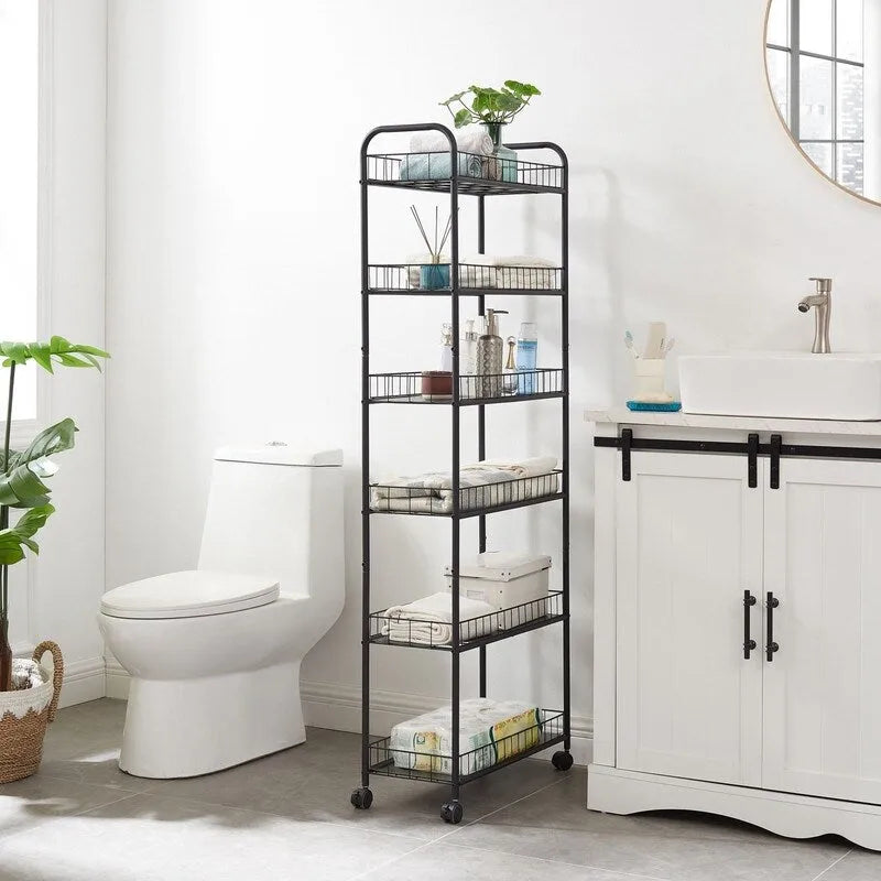 Mieres Slim Rolling Storage Cart, Multifunction Storage Trolley, Mobile Shelving Utility Rolling Cart with Lockable Wheels