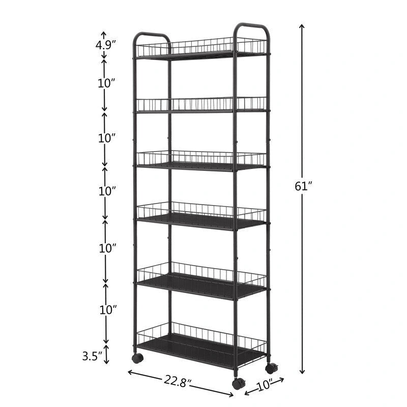 Mieres Slim Rolling Storage Cart, Multifunction Storage Trolley, Mobile Shelving Utility Rolling Cart with Lockable Wheels