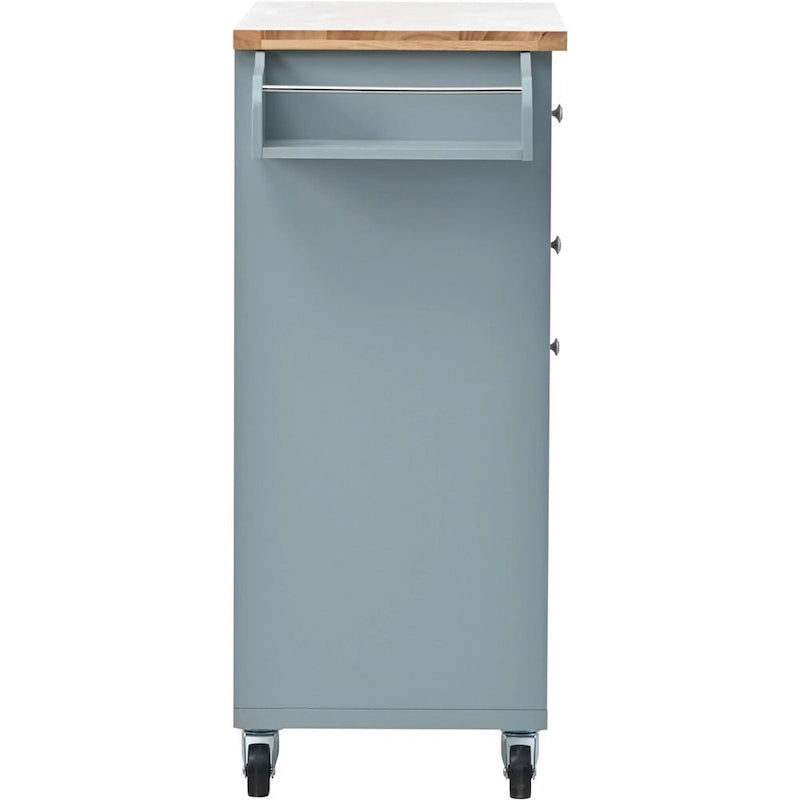 Rubberwood Kitchen Cart with Drop Leaf, Internal Storage Rack, Towel Holder, Spice Rack, and 2 drawers