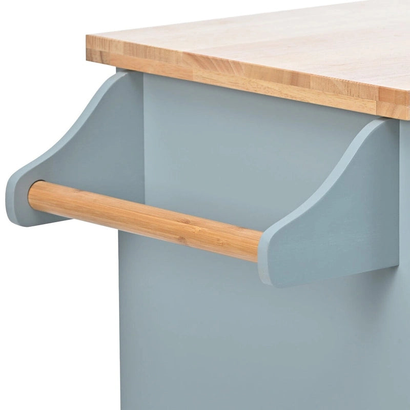 Rubberwood Kitchen Cart with Drop Leaf, Internal Storage Rack, Towel Holder, Spice Rack, and 2 drawers