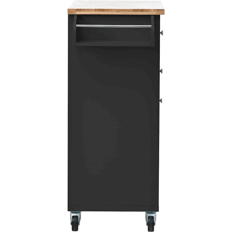 Rubberwood Kitchen Cart with Drop Leaf, Internal Storage Rack, Towel Holder, Spice Rack, and 2 drawers