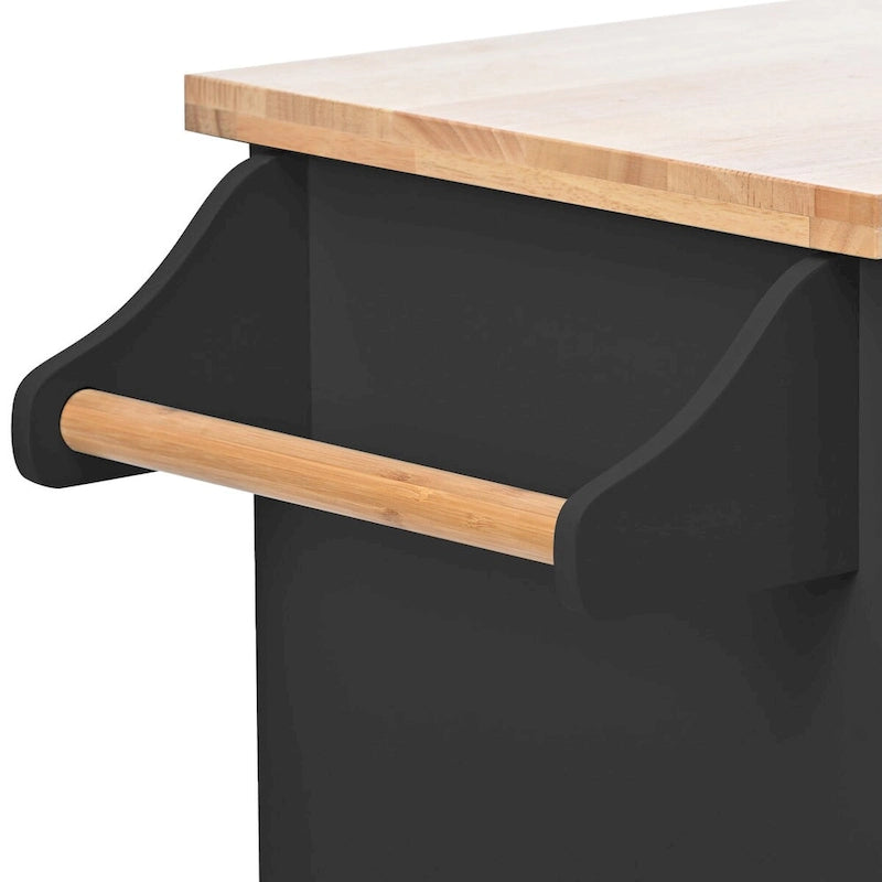 Rubberwood Kitchen Cart with Drop Leaf, Internal Storage Rack, Towel Holder, Spice Rack, and 2 drawers