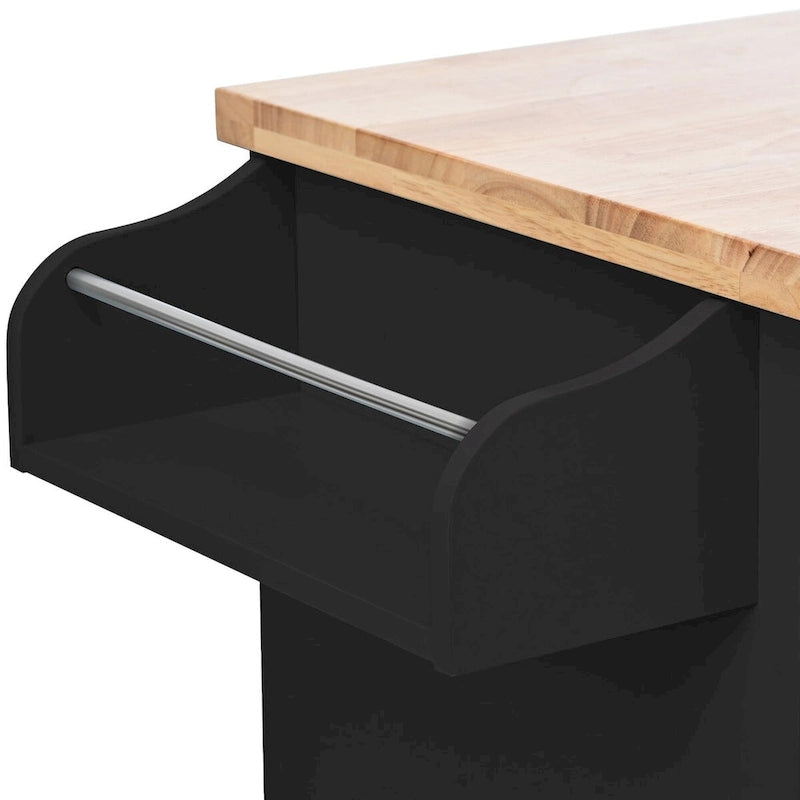 Rubberwood Kitchen Cart with Drop Leaf, Internal Storage Rack, Towel Holder, Spice Rack, and 2 drawers