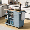 Rubber Wood Kitchen Cart with Adjustable Shelves and Wine Rack