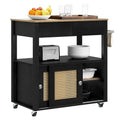Moasis Rattan Rolling Kitchen Island with Storage Cabinet - 32.2L x19.5W x 35H