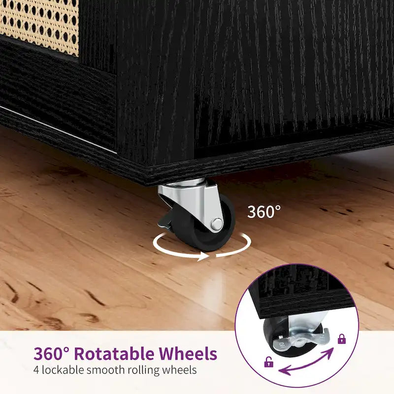 Moasis Rattan Rolling Kitchen Island with Storage Cabinet - 32.2L x19.5W x 35H