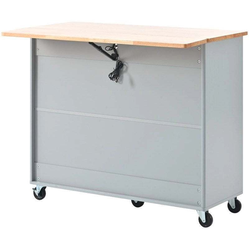 Kitchen Island Cart on Wheels with Drop Leaf,LED Light,2 Fluted Glass Doors and 1 Flip Cabinet Door