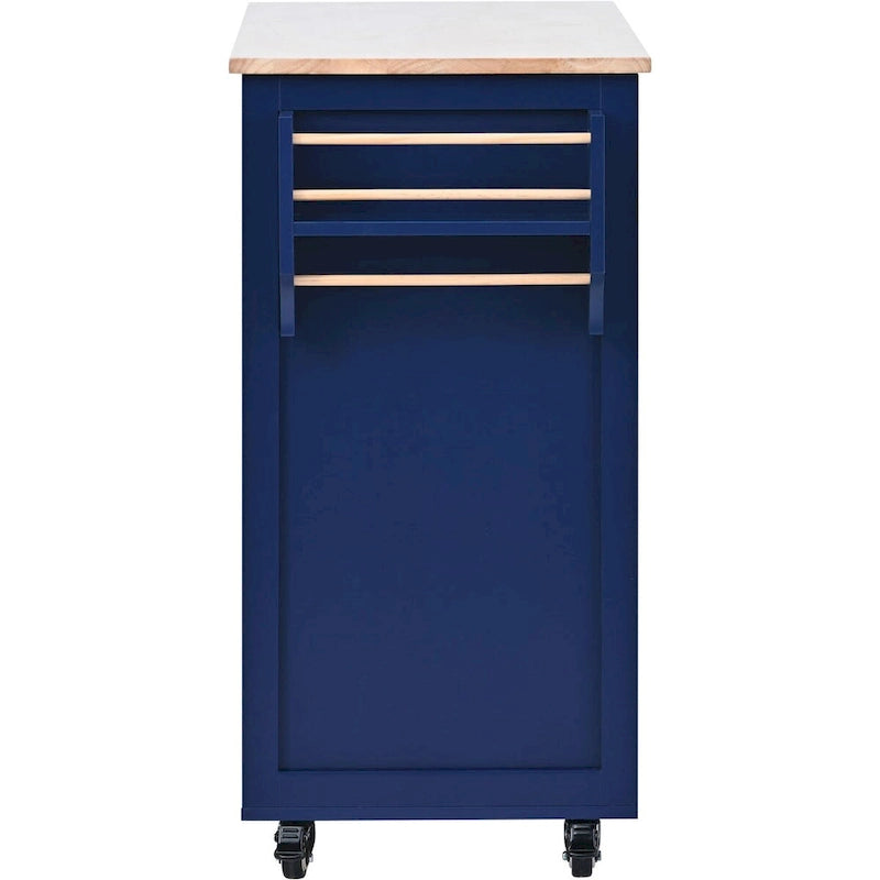 Rubberwood Kitchen Cart with Drop Leaf, Internal Storage Rack, Tableware organizer, and 8 drawers