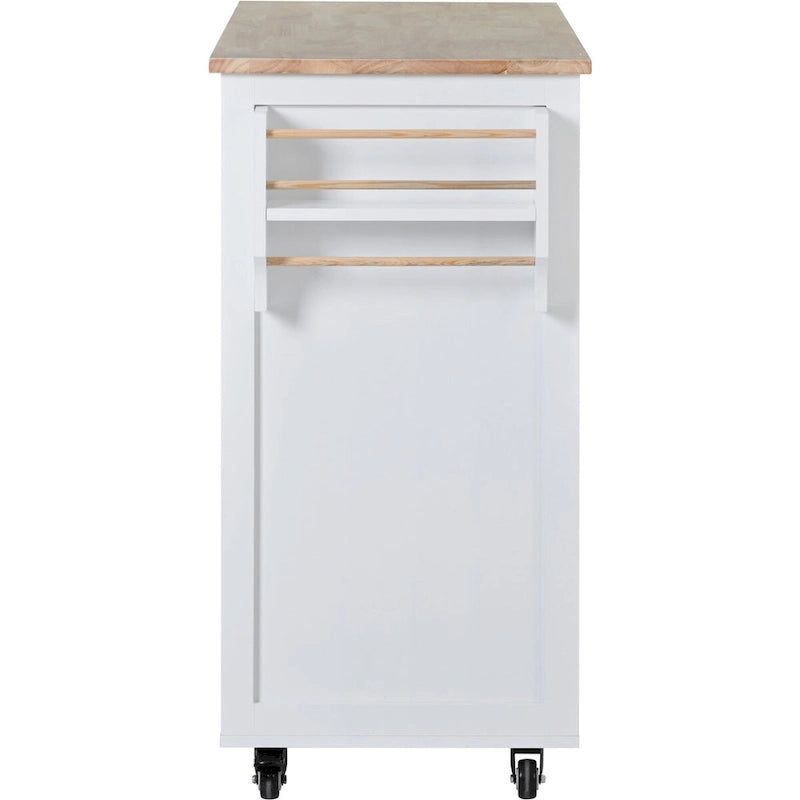 Rubberwood Kitchen Cart with Drop Leaf, Internal Storage Rack, Tableware organizer, and 8 drawers
