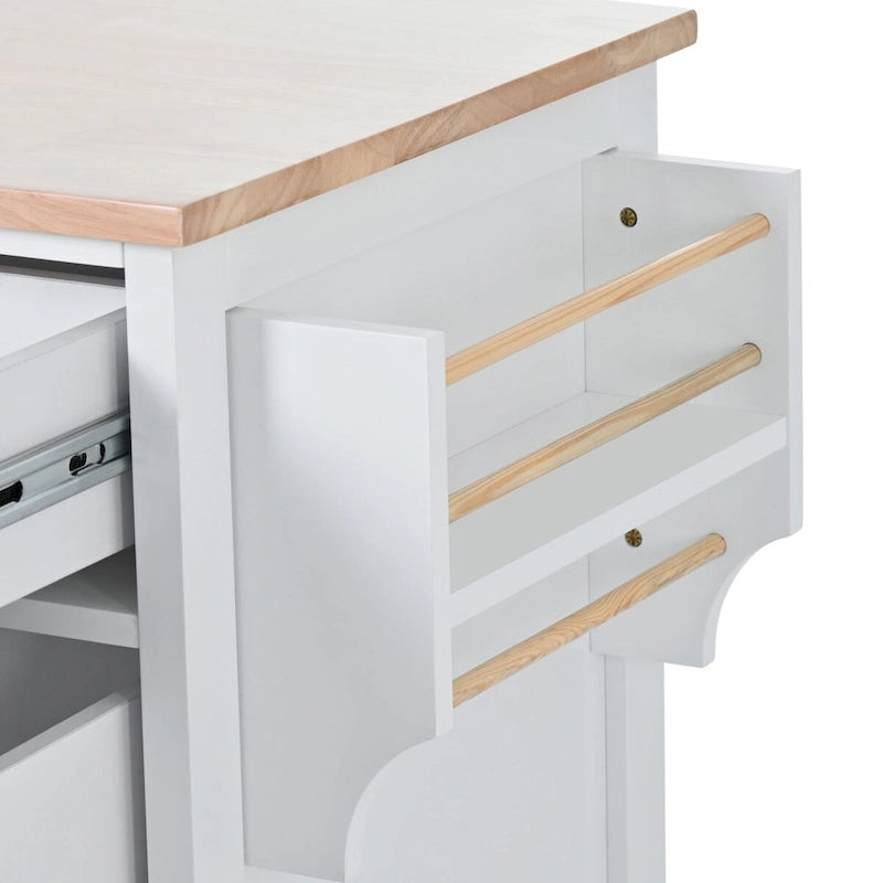 Rubberwood Kitchen Cart with Drop Leaf, Internal Storage Rack, Tableware organizer, and 8 drawers