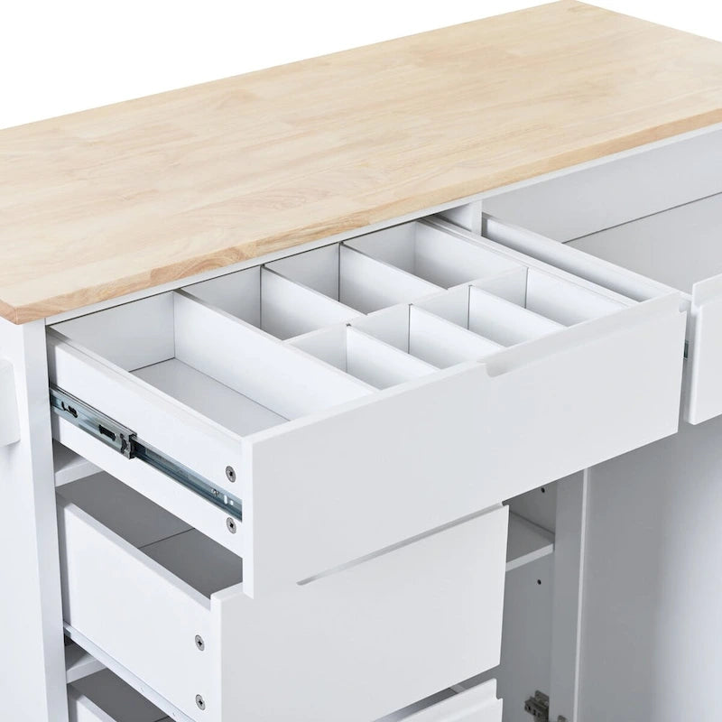 Rubberwood Kitchen Cart with Drop Leaf, Internal Storage Rack, Tableware organizer, and 8 drawers