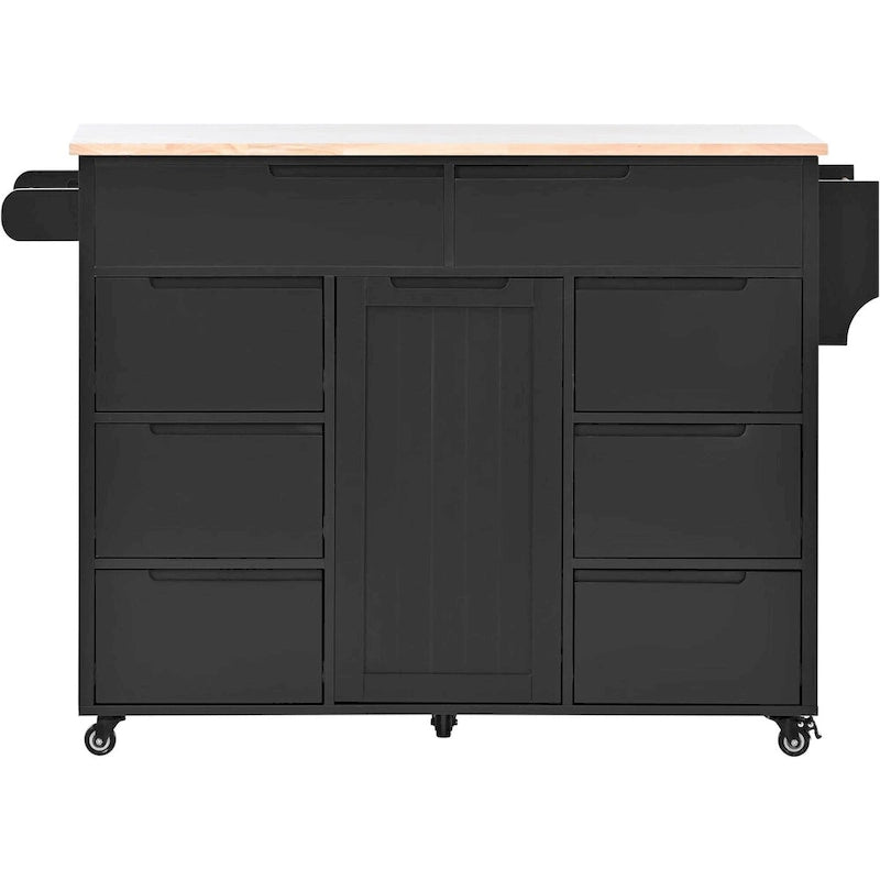 Rubberwood Kitchen Cart with Drop Leaf, Internal Storage Rack, Tableware organizer, and 8 drawers