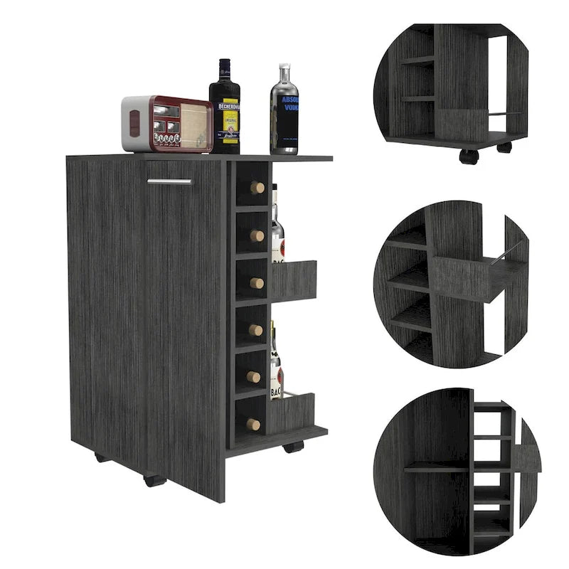 Bartlet 2-Shelf 6-Bottle Bar Cart with Division for Kitchen, Party and Living Room