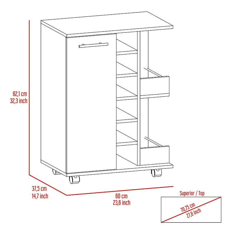 Bartlet 2-Shelf 6-Bottle Bar Cart with Division for Kitchen, Party and Living Room