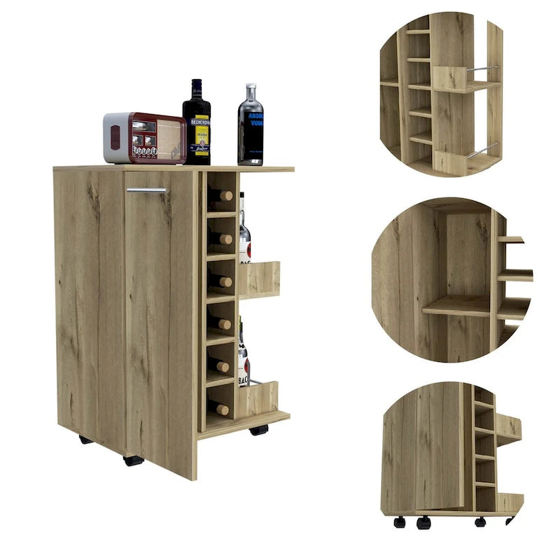 Bartlet 2-Shelf 6-Bottle Bar Cart with Division for Kitchen, Party and Living Room