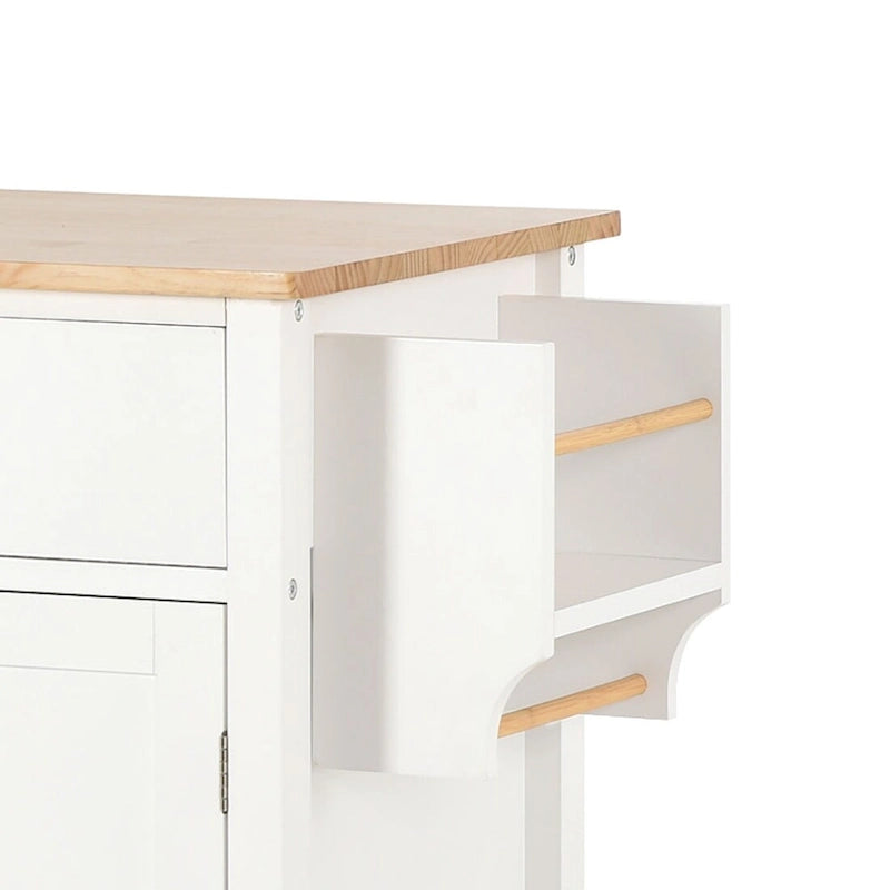Classic Wooden Kitchen Island Cart with 2 Drawers, 2 Cabinets, a Towel Rack and a Spice Rack