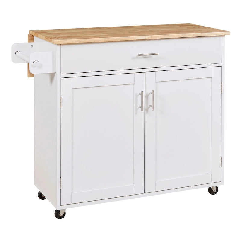 Rolling Kitchen Island with Storage,Kitchen Cart with Rubber Wood Top,Spacious Drawer with Divider and Internal Storage Rack