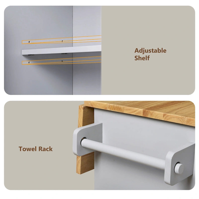 Rolling Kitchen Island with Storage,Kitchen Cart with Rubber Wood Top,Spacious Drawer with Divider and Internal Storage Rack