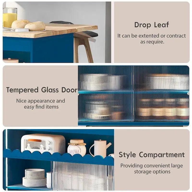 Multi-Functional Kitchen Island Cart with Drop Leaf, LED Light, and Power Outlets