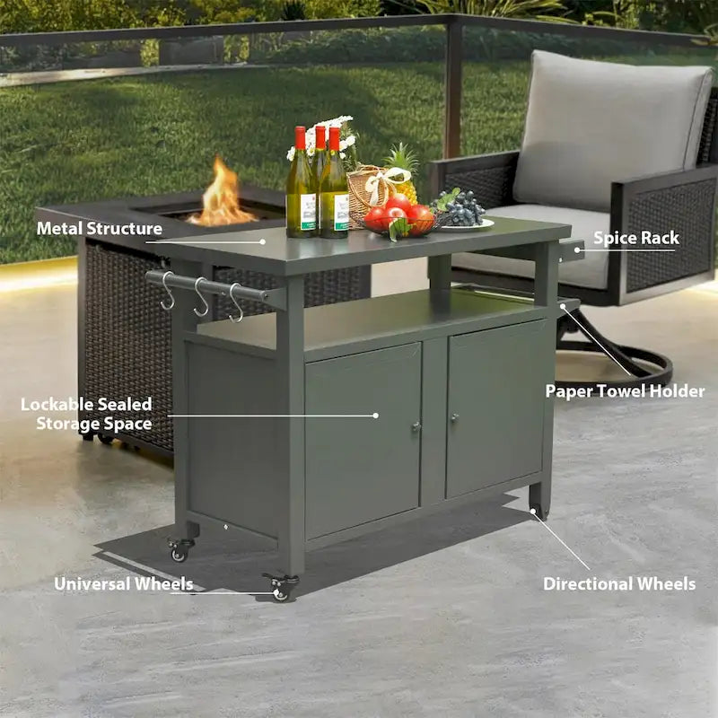 Grill Carts Outdoor Storage Cabinet with Wheels