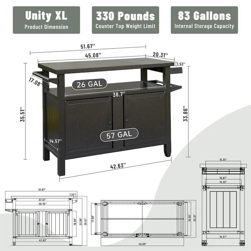Grill Carts Outdoor Storage Cabinet with Wheels