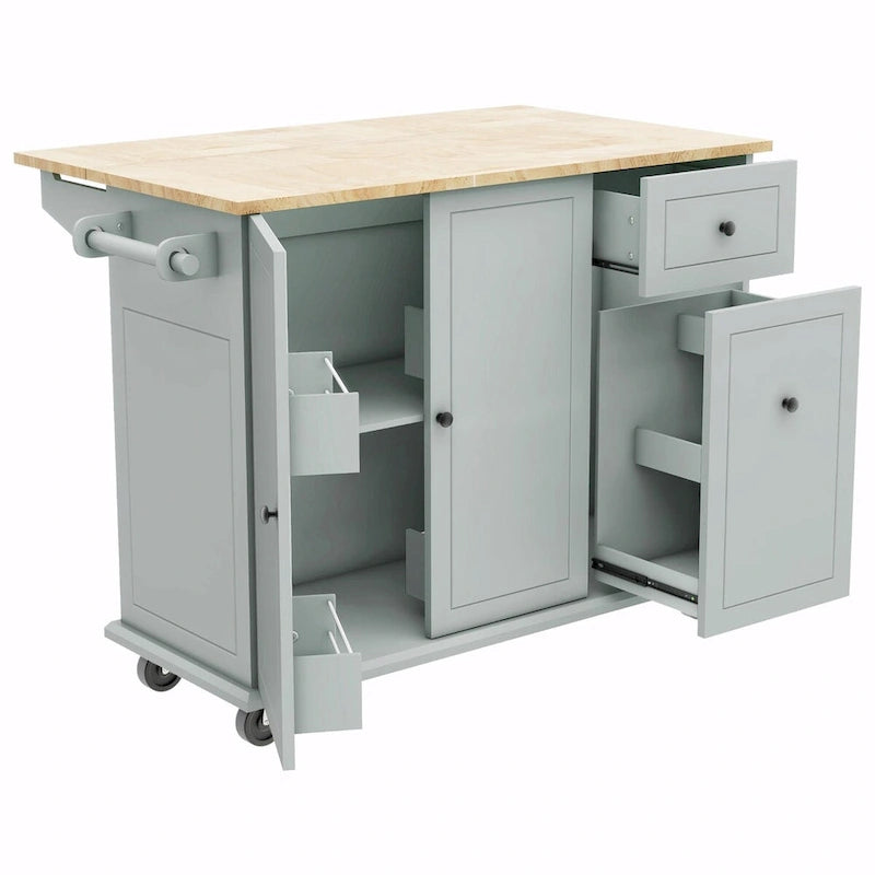 Rolling Kitchen Cart with Drop Leaf, Storage Rack, and 3-Tier Cabinet Organizer