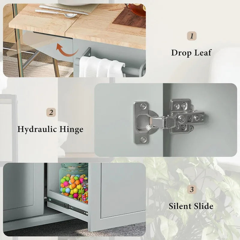 Rolling Kitchen Cart with Drop Leaf, Storage Rack, and 3-Tier Cabinet Organizer